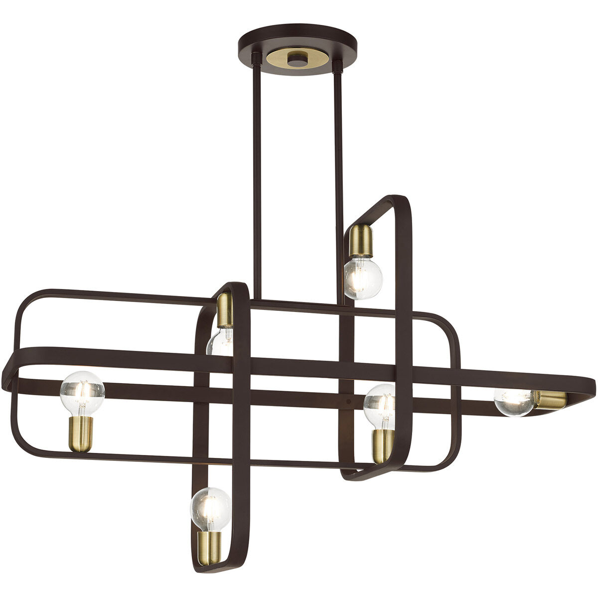 Bergamo 6 Light 42 inch Bronze with Antique Brass Accents Linear Chandelier Ceiling Light
