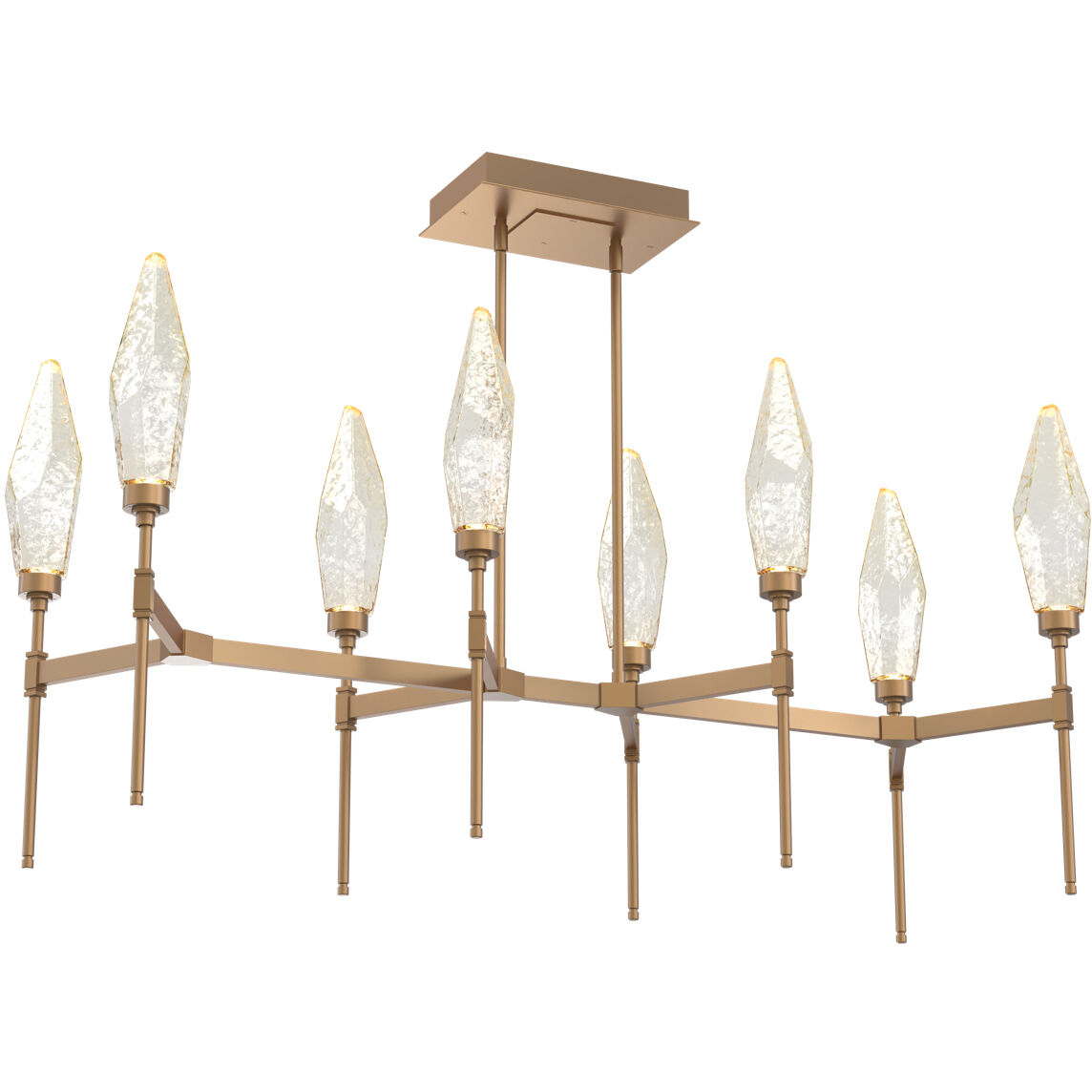 Rock Crystal LED Novel Brass Linear Pendant Ceiling Light in Chilled Amber, 2700K LED