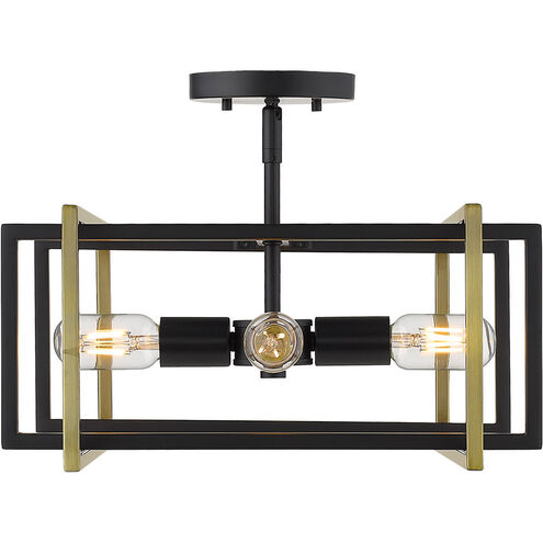 Tribeca 4 Light 16 inch Matte Black Semi-flush Ceiling Light in Aged Brass, Damp
