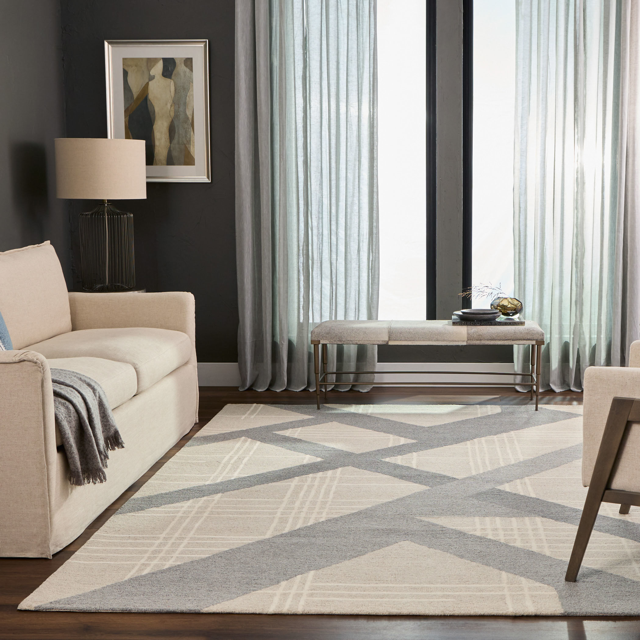 Sachin 90 X 63 inch Grey/ Neutral Rug in 5 x 7