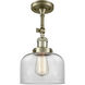 Franklin Restoration Large Bell LED 8 inch Antique Brass Semi-Flush Mount Ceiling Light in Clear Glass, Franklin Restoration