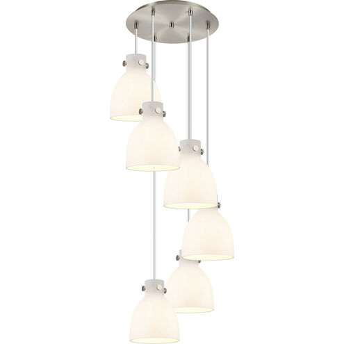 Newton Bell 6 Light 18.63 inch Brushed Satin Nickel Multi Pendant Ceiling Light in White Glass
