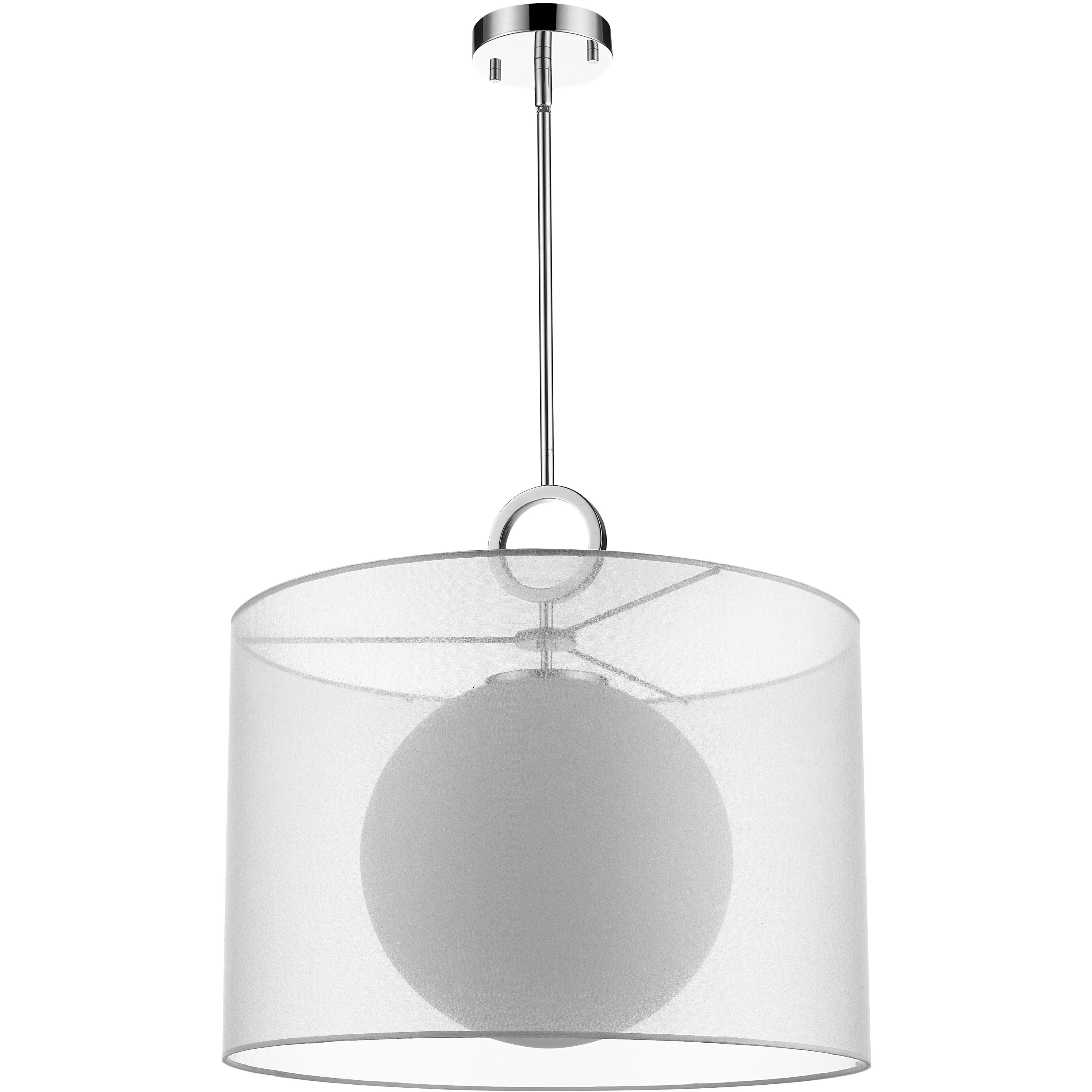 Arosia 1 Light 20 inch Chrome Pendant Ceiling Light in 9, White Fabric