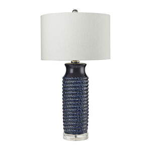 Bassett 30 inch 150 watt Clear/Navy Blue Table Lamp Portable Light in Incandescent, 3-Way