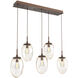 Meteo Incandescent 5 Light Burnished Bronze Linear Pendant Ceiling Light in Amber, Multi-Pendant