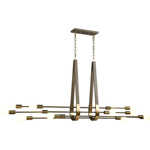 Sabine 14 Light 72 inch Pecan and Brushed Gold Linear Chandelier Ceiling Light