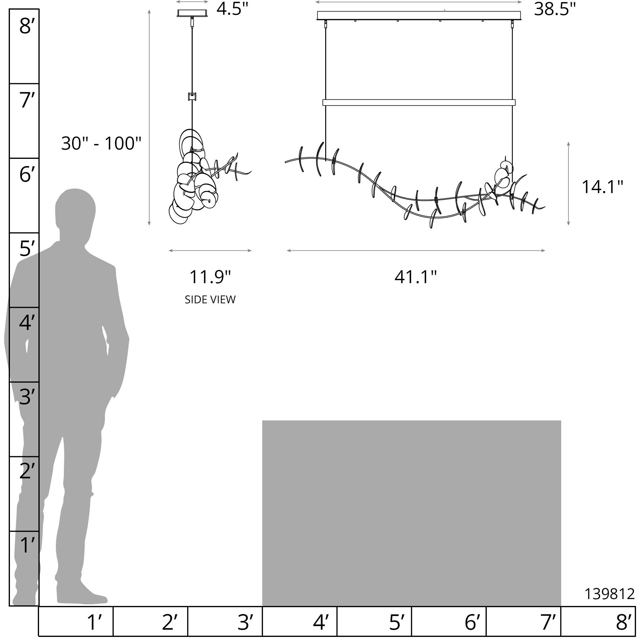 Lily LED 41.1 inch Ink and Aqualite Glass Pendant Ceiling Light