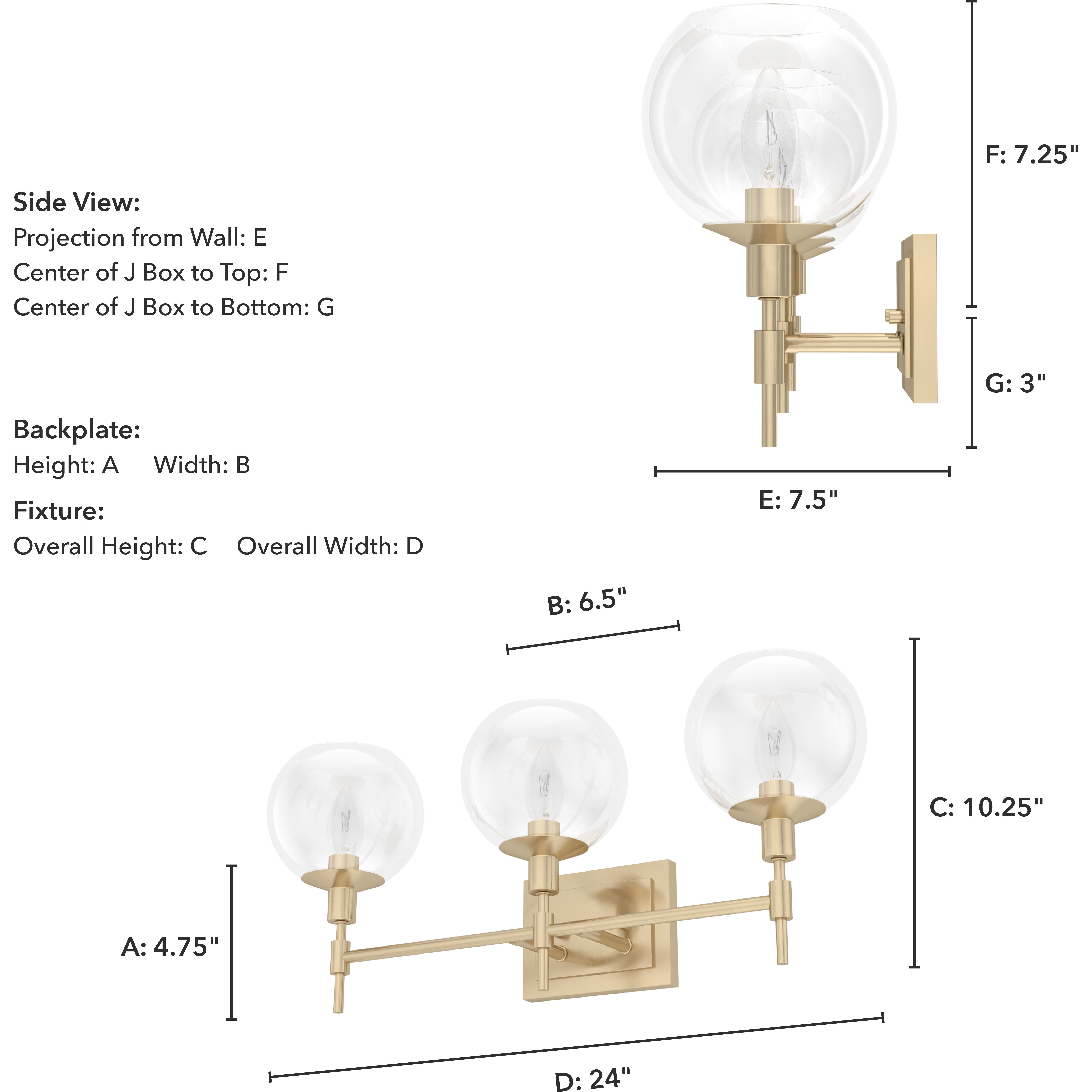 Xidane 3 Light 24 inch Alturas Gold Vanity Light Wall Light