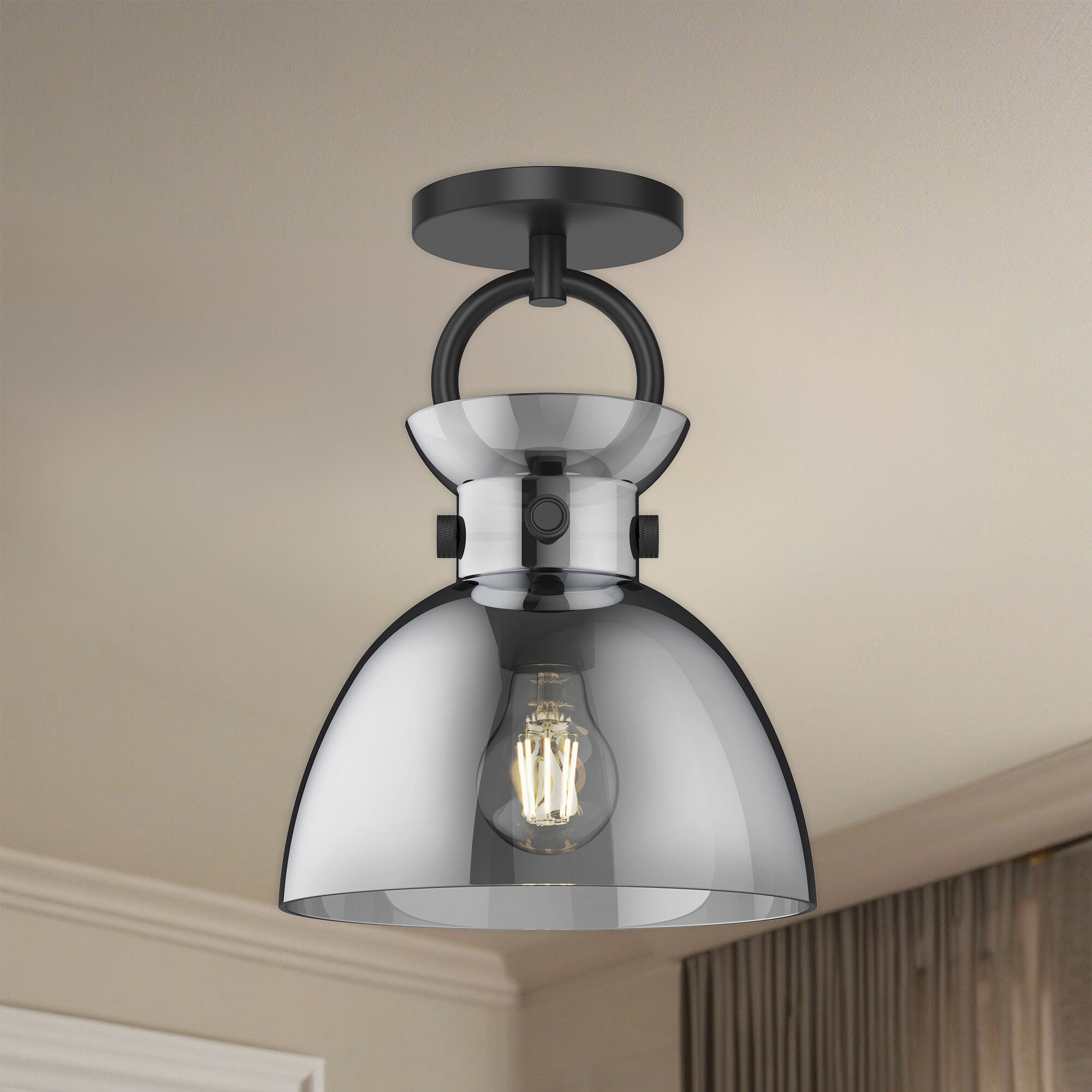 Alora Mood Waldo 1 Light 8.75 inch Matte Black Semi-Flush Mount Ceiling Light in Smoked Glass