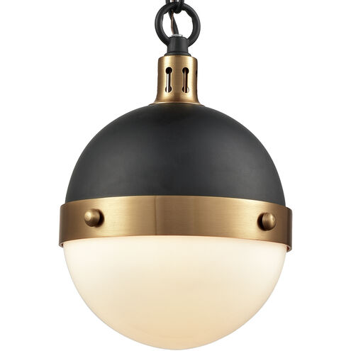 Harmelin 1 Light 7 inch Matte Black with Satin Brass and Opal White Mini Pendant Ceiling Light