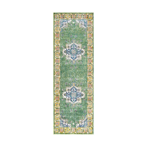 Aura Silk 36 X 24 inch Lime/Dark Green/Sky Blue/Medium Gray/White Rugs, Rectangle