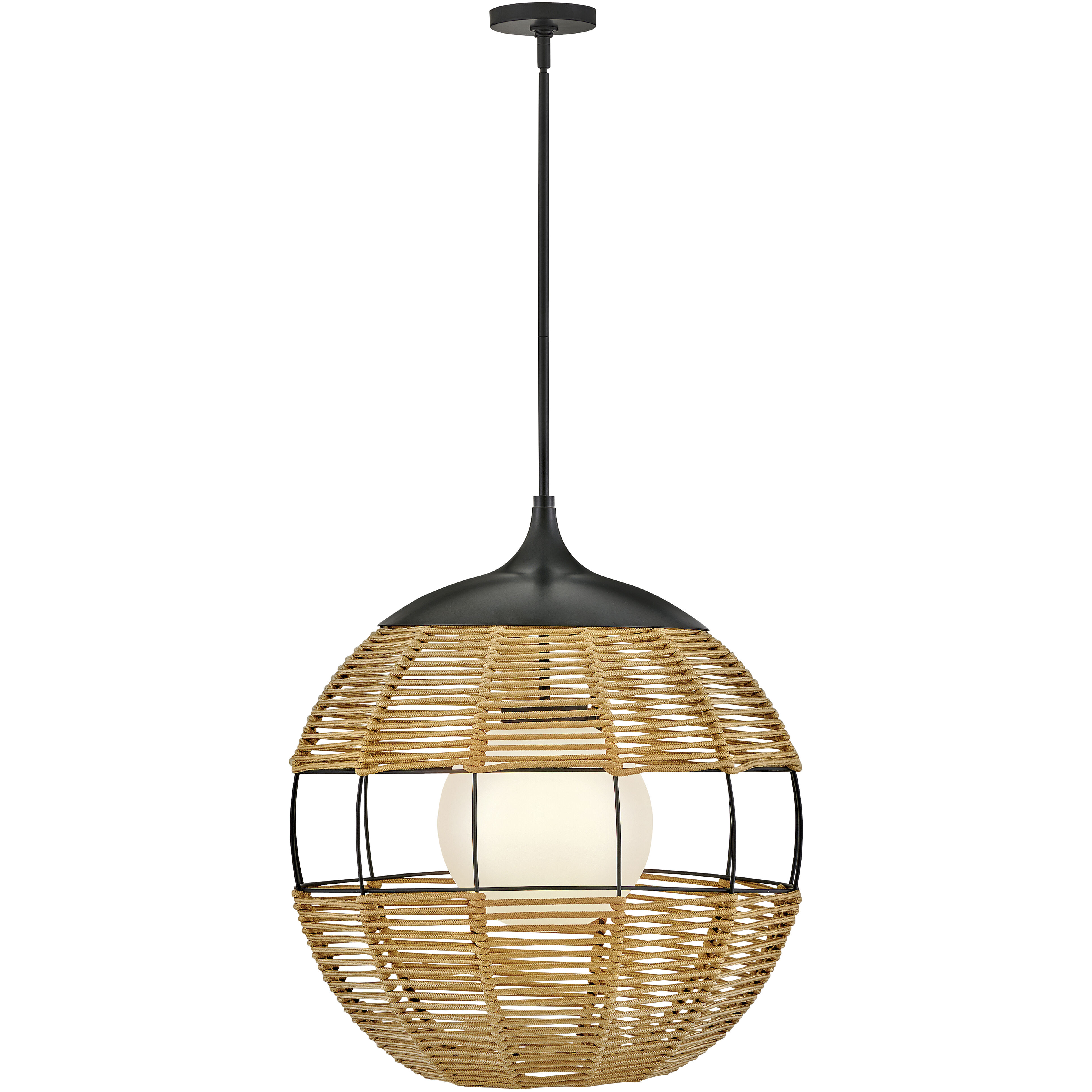 Open Air Maddox 24.25 inch Black Outdoor Pendant in Black / Natural Rattan