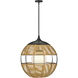 Open Air Maddox 24.25 inch Black Outdoor Pendant in Black / Natural Rattan