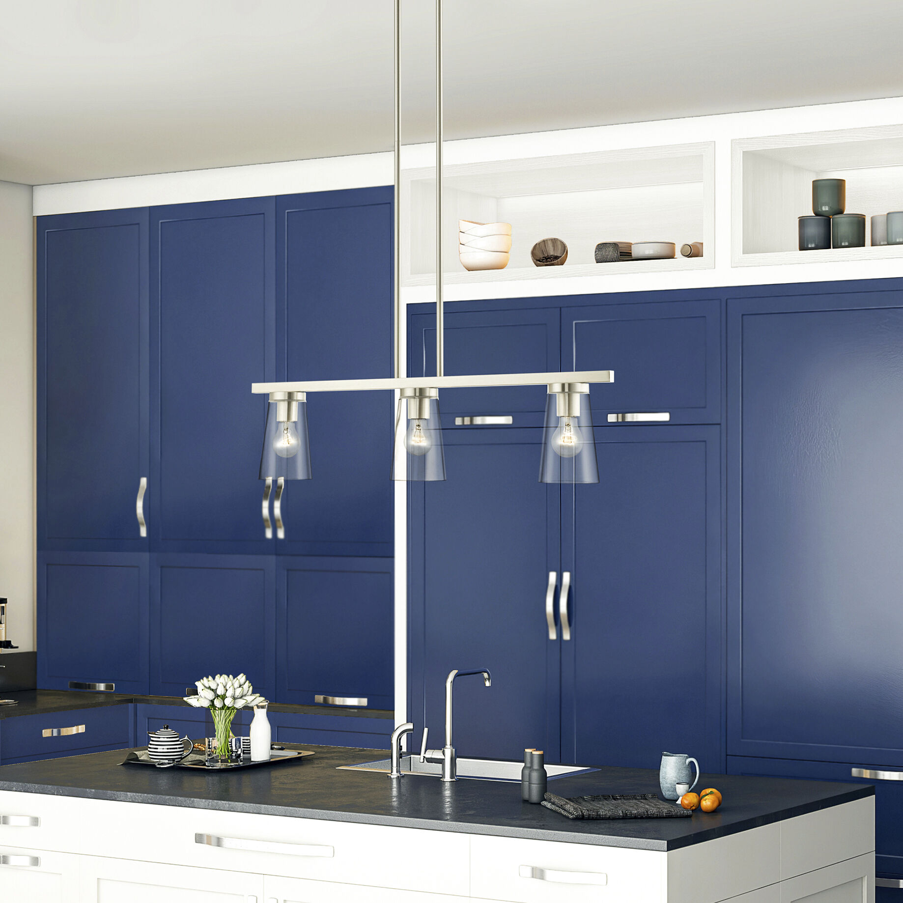 Cityview 3 Light 30 inch Brushed Nickel Linear Chandelier Ceiling Light