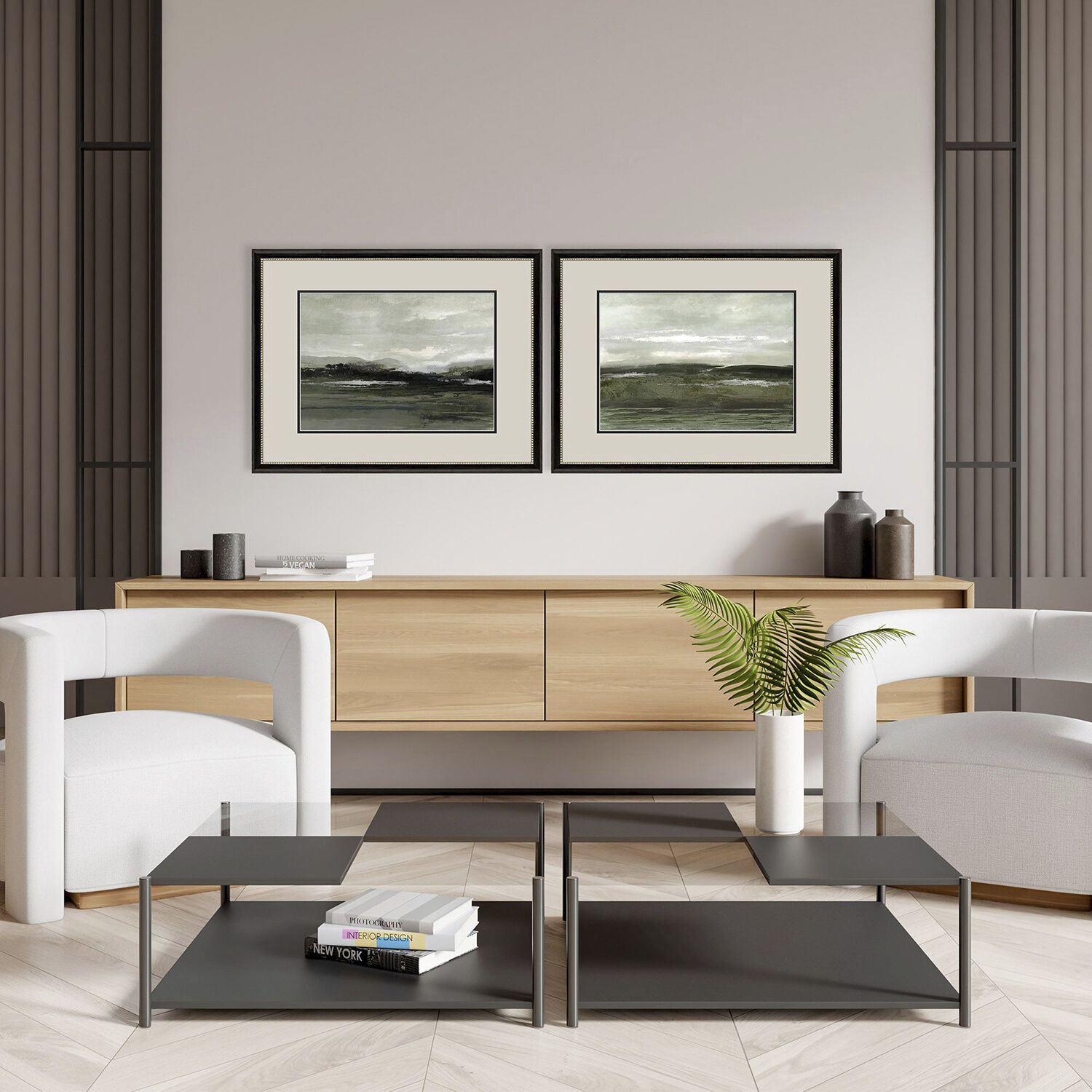 Imposing Vista Green and Brown and Neutral and Multi Framed Art