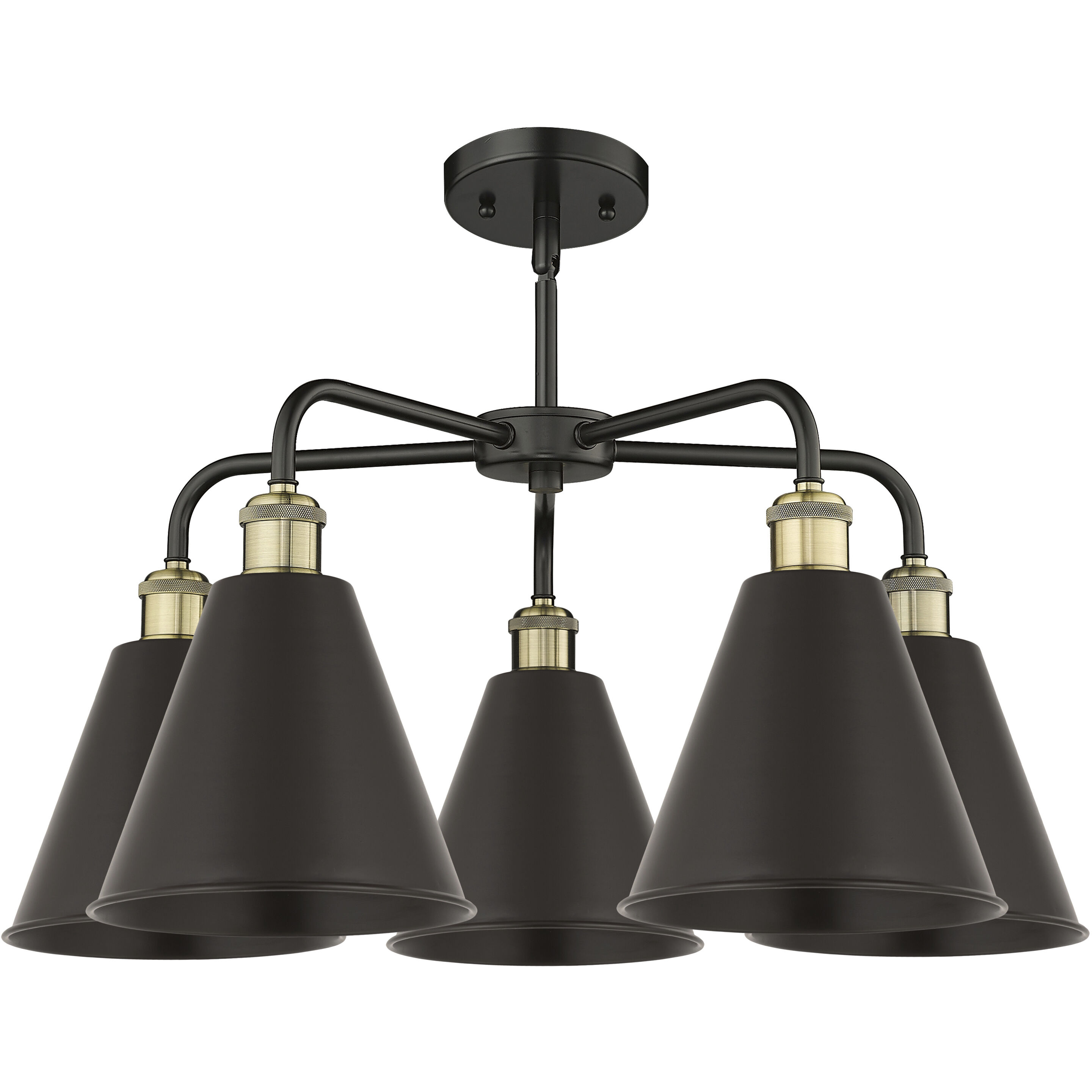 Ballston Cone 5 Light 26 inch Black Antique Brass Chandelier Ceiling Light in Matte Black