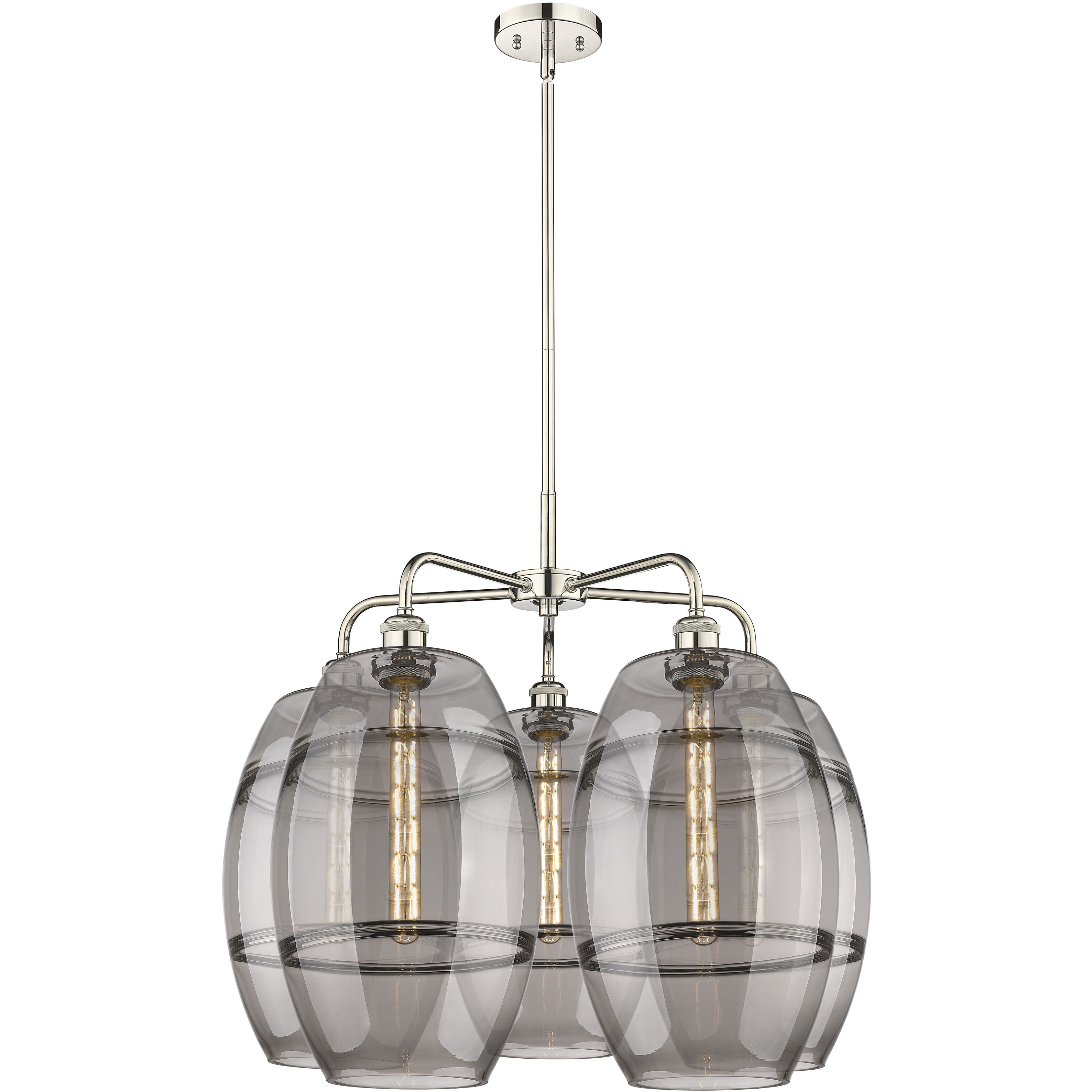 Ballston Vaz 5 Light 28 inch Polished Nickel Stem Hung Chandelier Ceiling Light in Light Smoke Glass