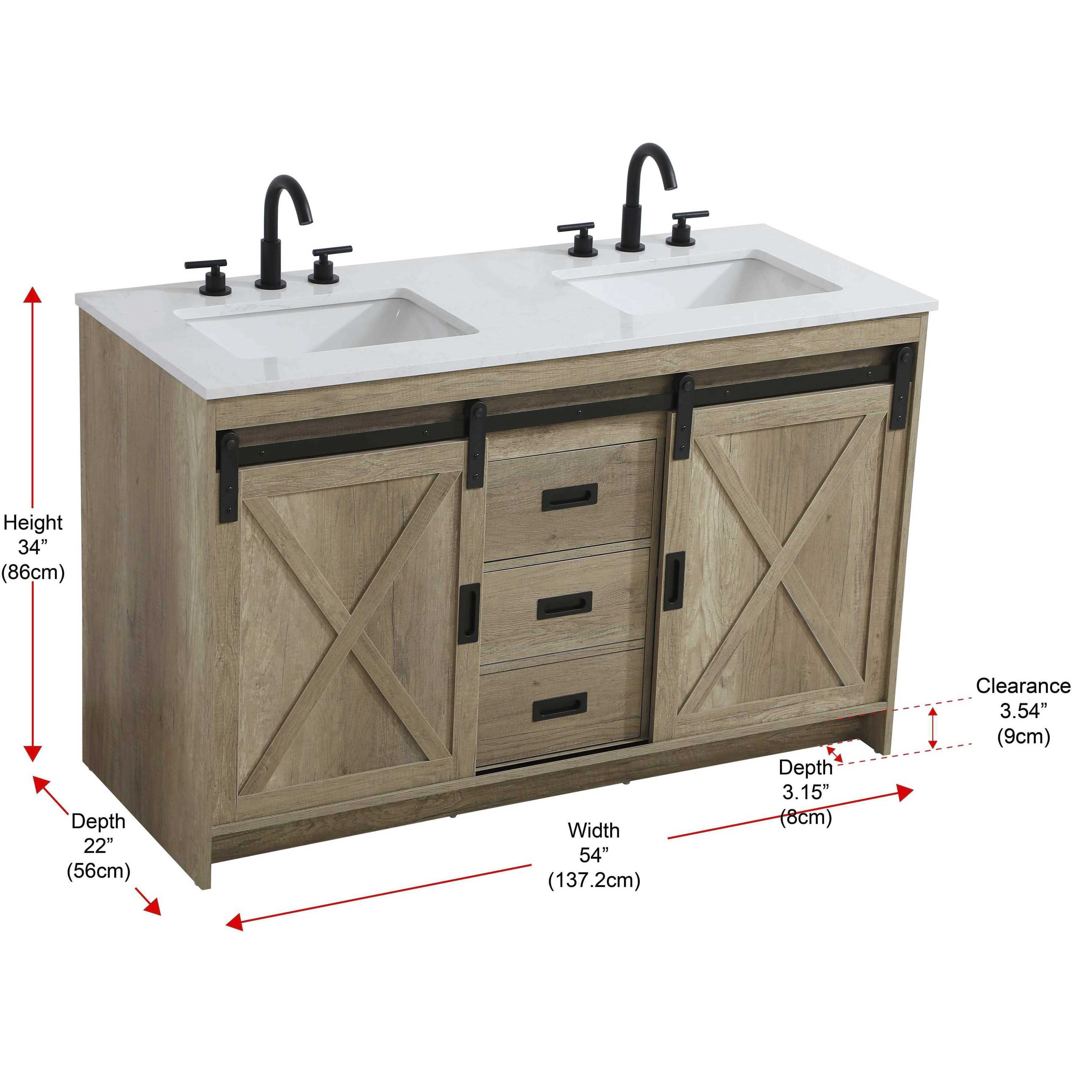Austin 54 X 34 inch Natural Oak Bathroom Vanity Cabinet