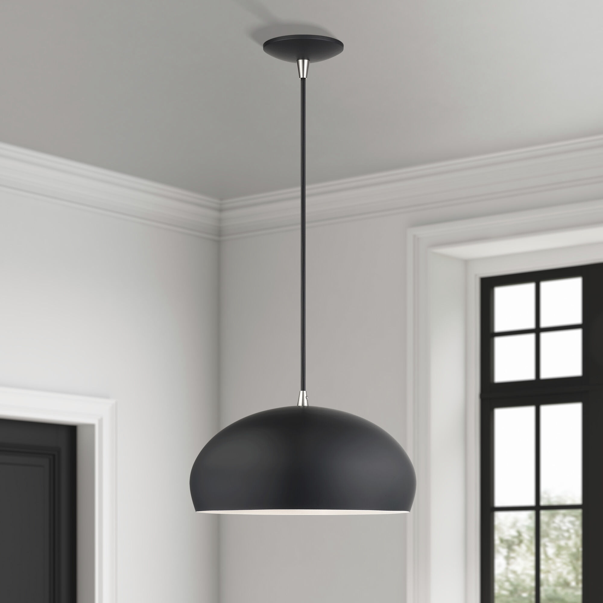 Domma 1 Light 14 inch Black with Brushed Nickel Accents Pendant Ceiling Light