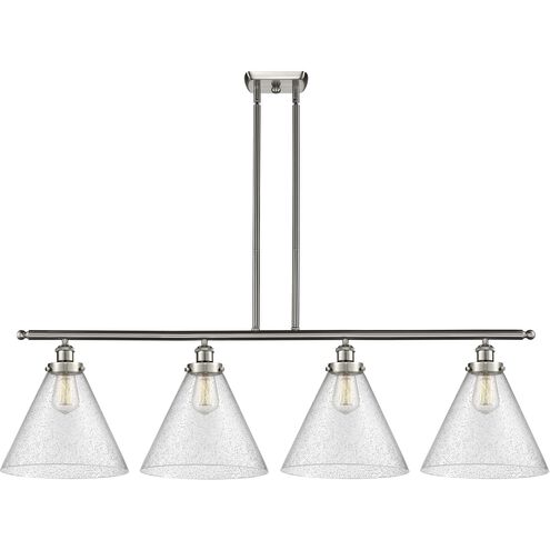 Ballston X-Large Cone 4 Light 48 inch Brushed Satin Nickel Island Light Ceiling Light in Seedy Glass