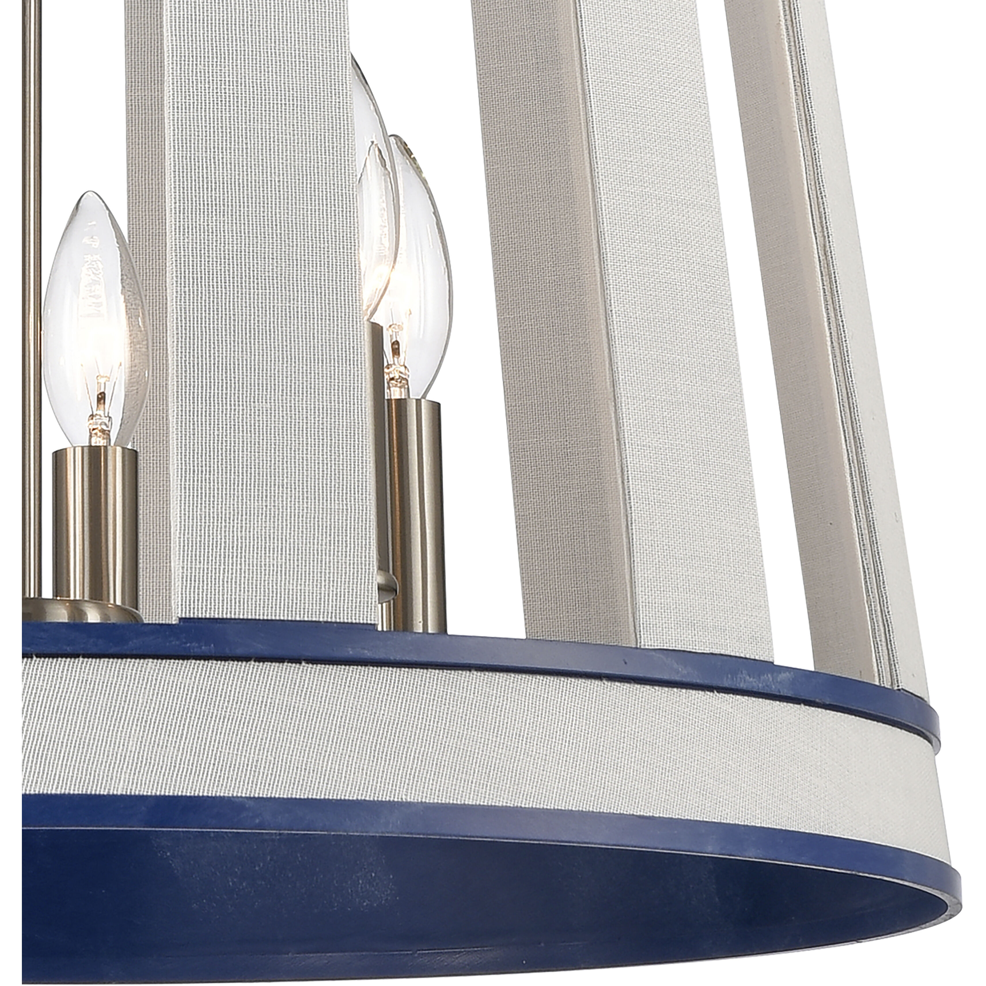 White Burlap 6 Light 20 inch White with Blue and Satin Nickel Chandelier Ceiling Light