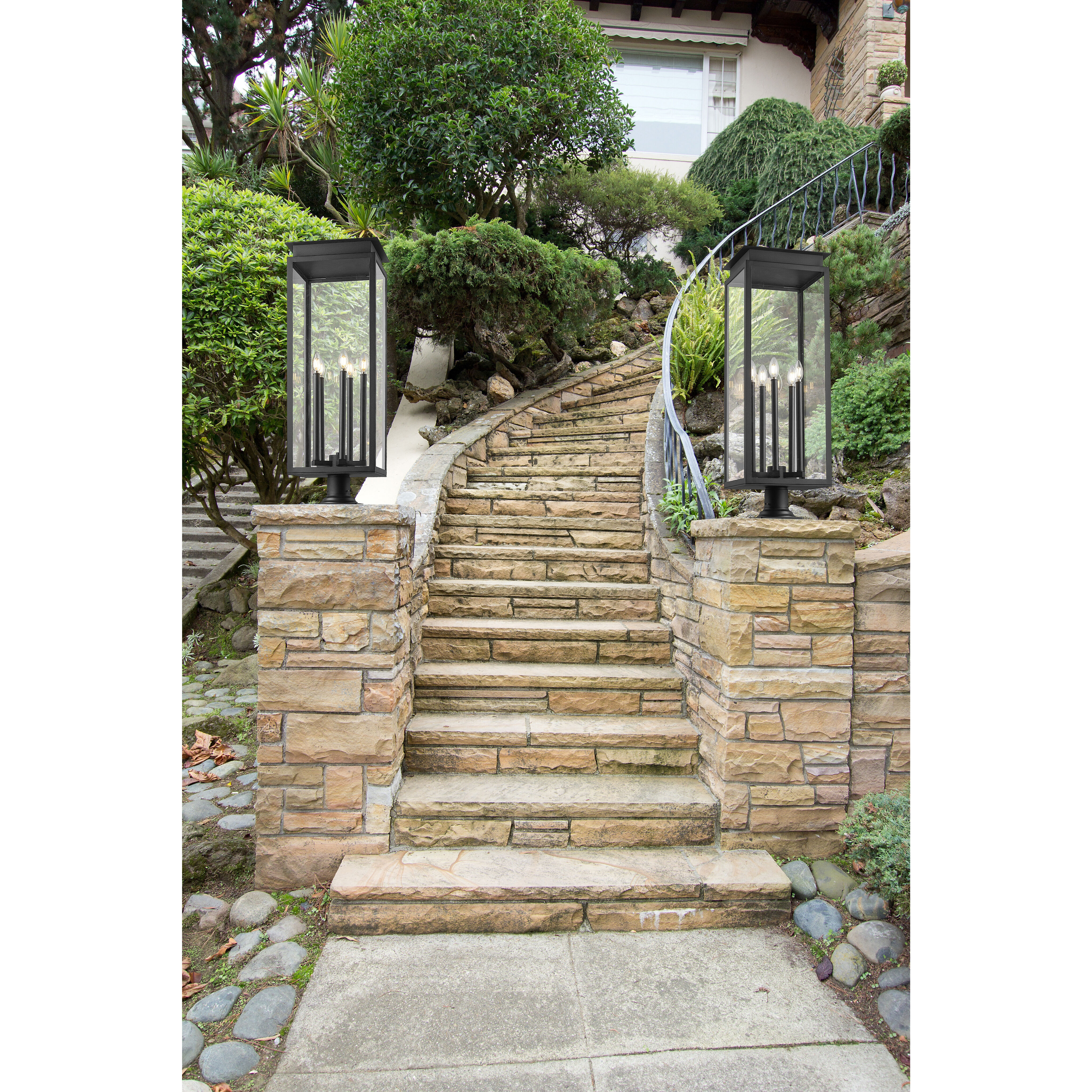 Nova 5 Light 37 inch Black Outdoor Pier Mounted Fixture in Clear Glass