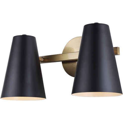 Harken 2 Light 15.5 inch Matte Black and Gold Vanity Light Wall Light