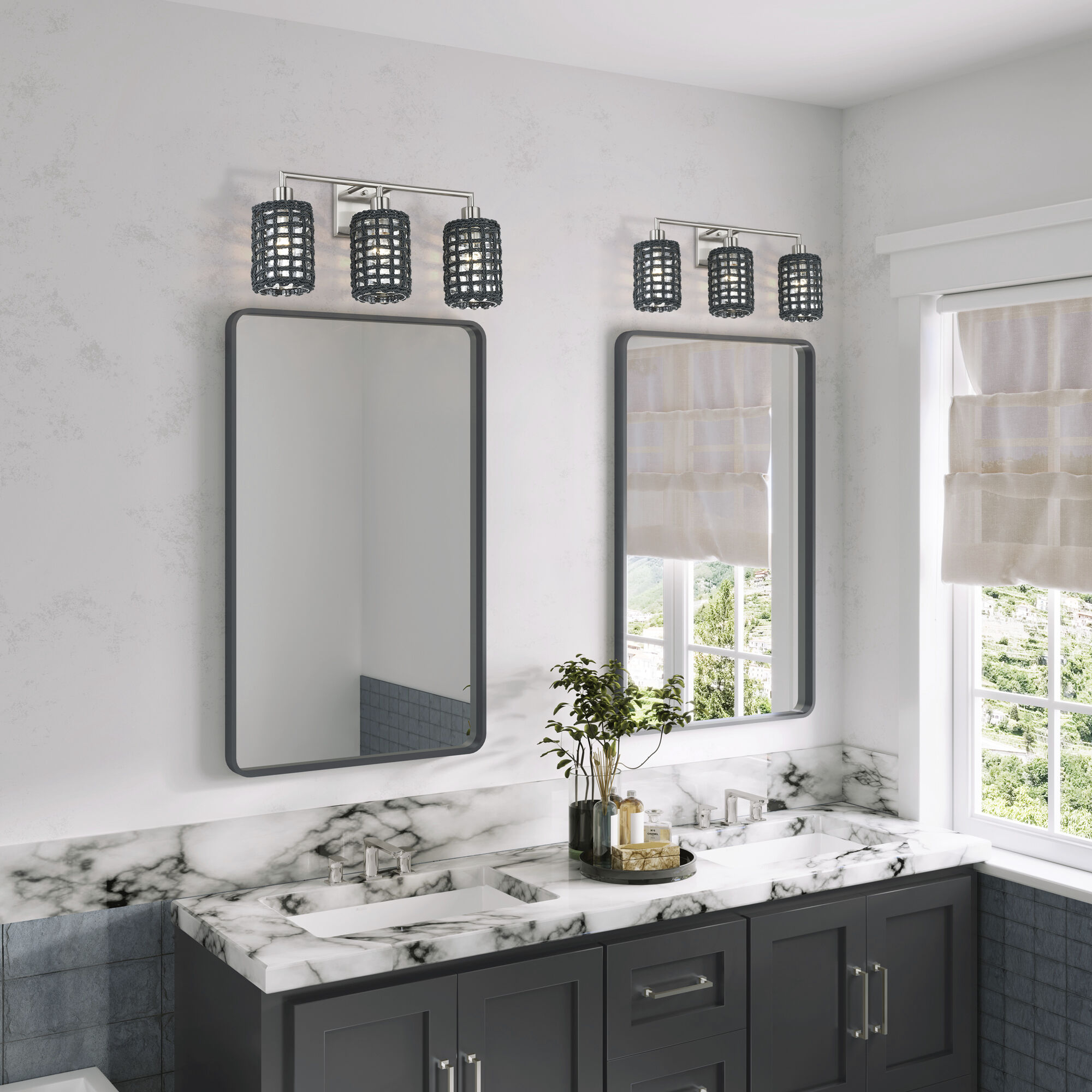 Twinewell 3 Light 23 inch Brushed Nickel Vanity Wall Sconce Wall Light