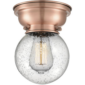 Aditi Beacon 1 Light 6 inch Antique Copper Flush Mount Ceiling Light in Seedy Glass, Aditi