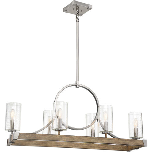 Country Estates 6 Light 39 inch Sun Faded Wood/Brushed Nickel Island Light Ceiling Light