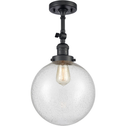 Franklin Restoration X-Large Beacon LED 10 inch Matte Black Semi-Flush Mount Ceiling Light in Seedy Glass, Franklin Restoration
