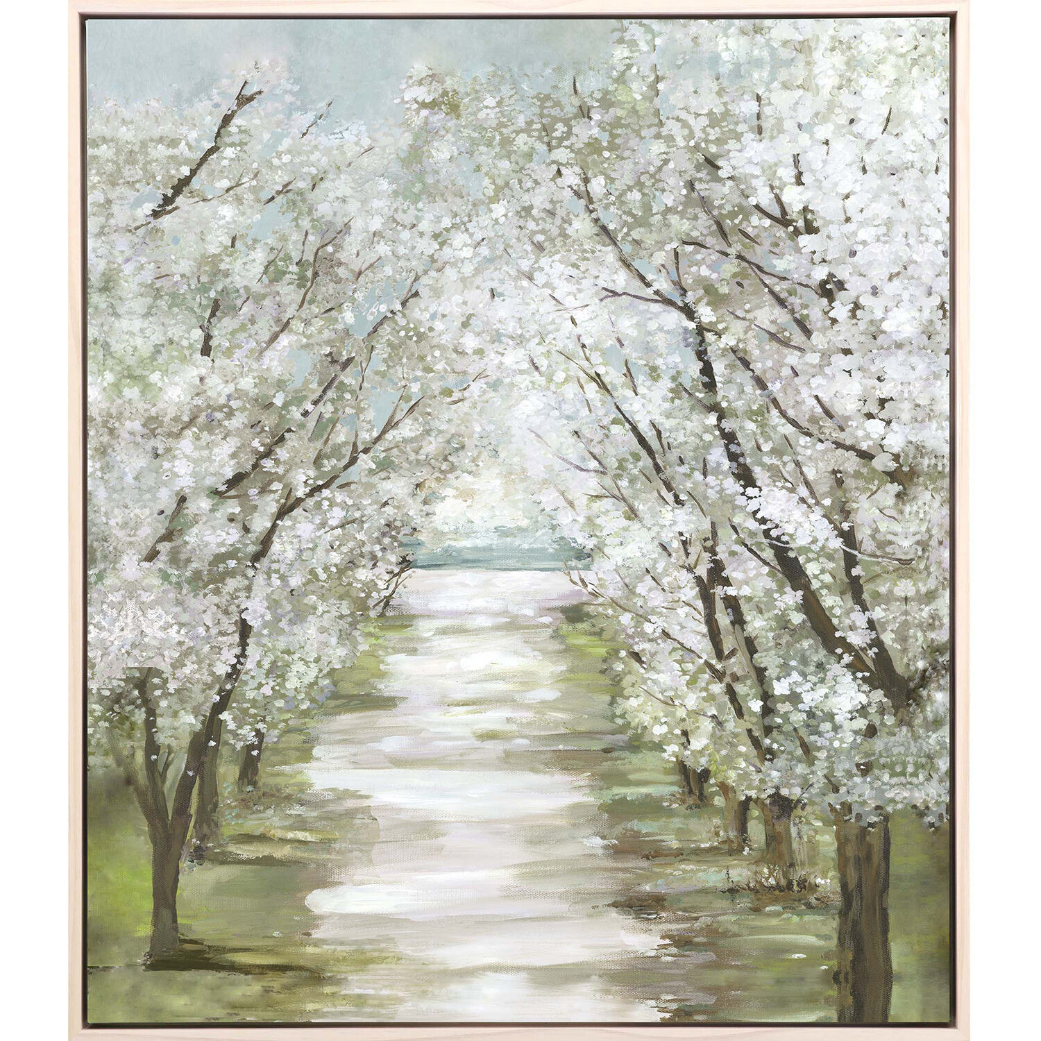 Landscapes White and Neutral and Green and Pink Canvas