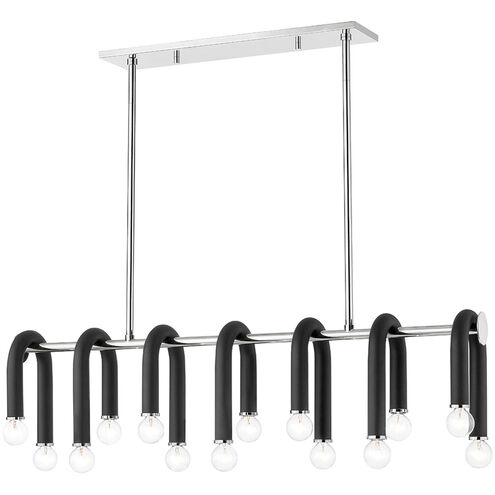 Whit 14 Light 38 inch Polished Nickel/Black Linear Pendant Ceiling Light