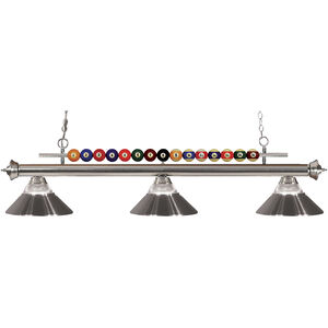 Shark 3 Light 58 inch Brushed Nickel Billiard Ceiling Light in Clear Ribbed and Brushed Nickel Glass and Steel
