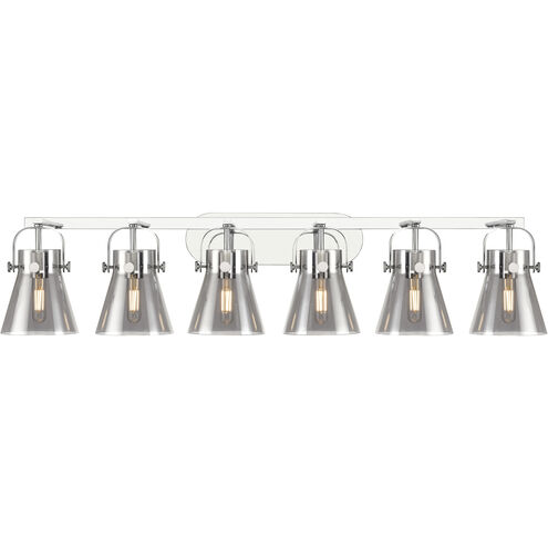 Pilaster II Cone 6 Light 45.5 inch Polished Chrome Bath Vanity Light Wall Light in Plated Smoke Glass