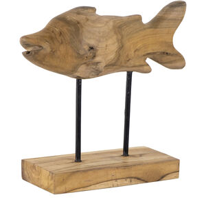 Teak Fish Figure on Stand 12 X 5 inch Sculpture