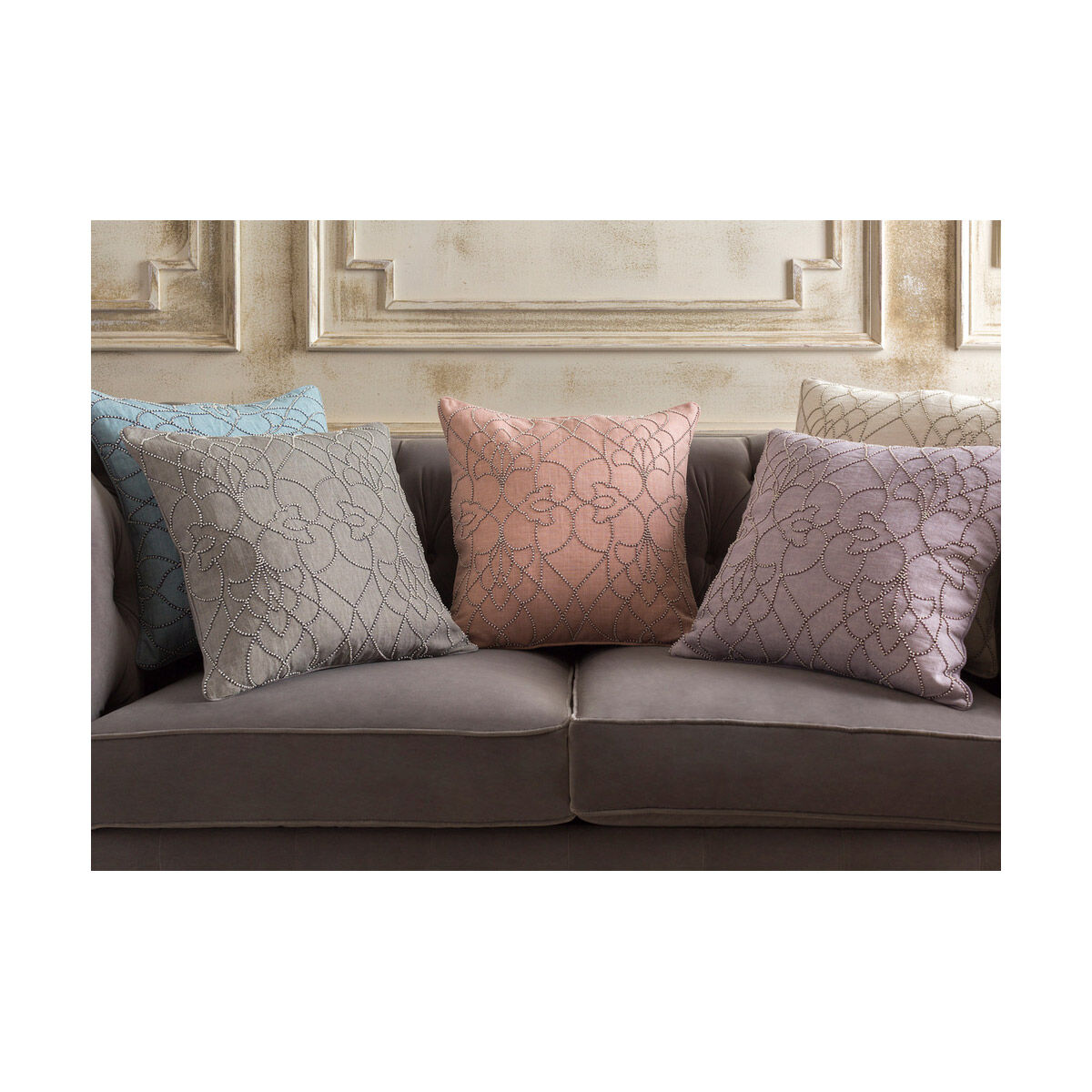 Dotted Pirouette 20 X 20 inch Camel and Mauve Throw Pillow