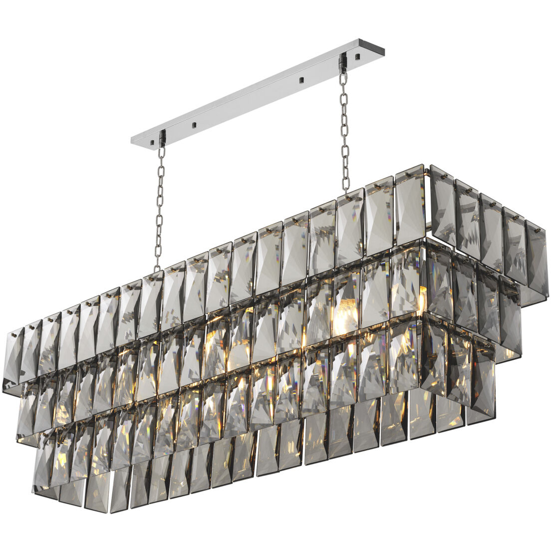 Amazone 10 Light 55.12 inch Nickel Chandelier Ceiling Light in Smoke Crystal Glass, Rectangular