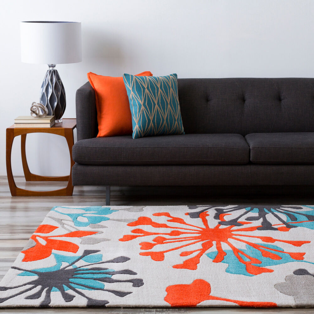 Cosmopolitan 156 X 108 inch Teal/Bright Orange/Ivory/Black/Medium Gray Rugs, Polyester