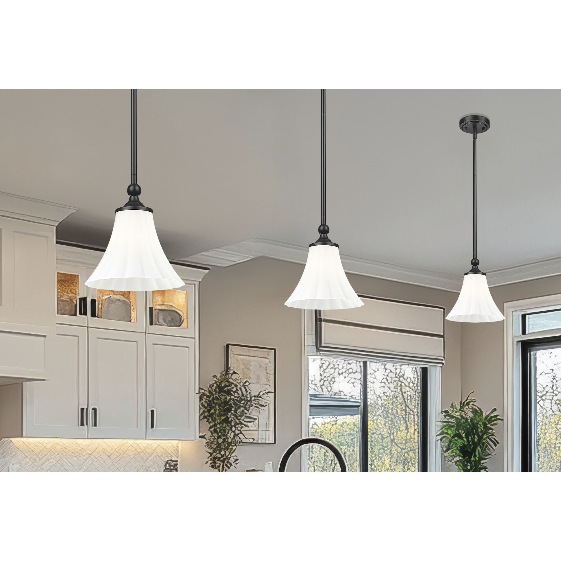 Fleur 1 Light 8 inch Matte Black Pendant Ceiling Light