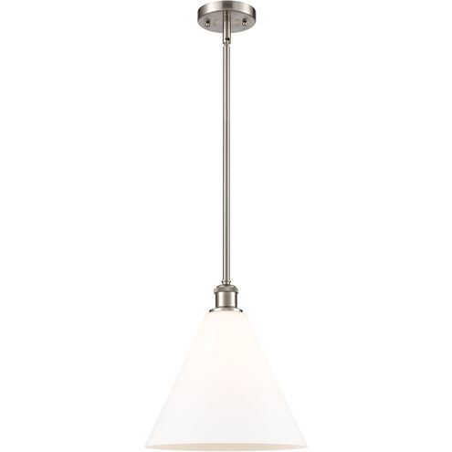 Ballston Cone LED 12 inch Brushed Satin Nickel Mini Pendant Ceiling Light in Matte White Glass