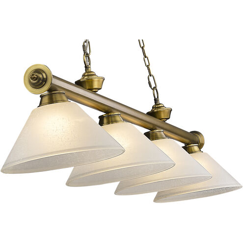 Cordon 4 Light 81.25 inch Rubbed Brass Billiard Ceiling Light in White Linen Glass