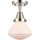 Franklin Restoration Olean 1 Light 6.75 inch Polished Nickel Flush Mount Ceiling Light in Matte White Glass