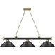 Cordon 3 Light 58 inch Matte Black and Rubbed Brass Billiard Ceiling Light in Matte Black Steel