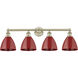 Plymouth Dome 4 Light 34.5 inch Antique Brass Bath Vanity Light Wall Light in Red