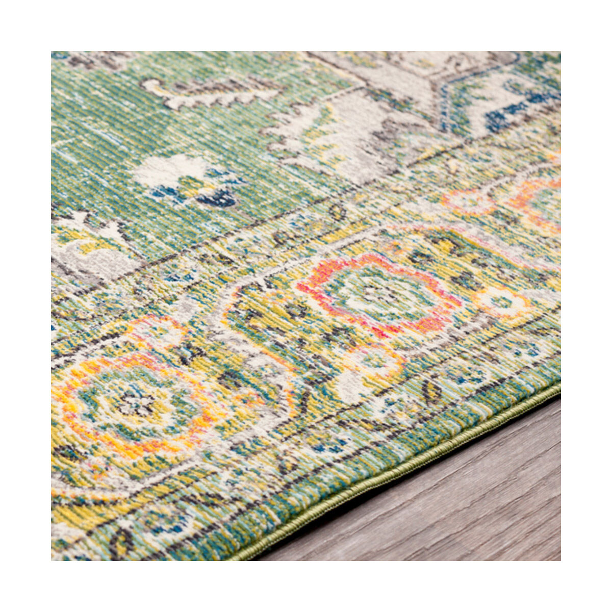 Aura Silk 90 X 63 inch Lime/Dark Green/Sky Blue/Medium Gray/White Rugs, Rectangle