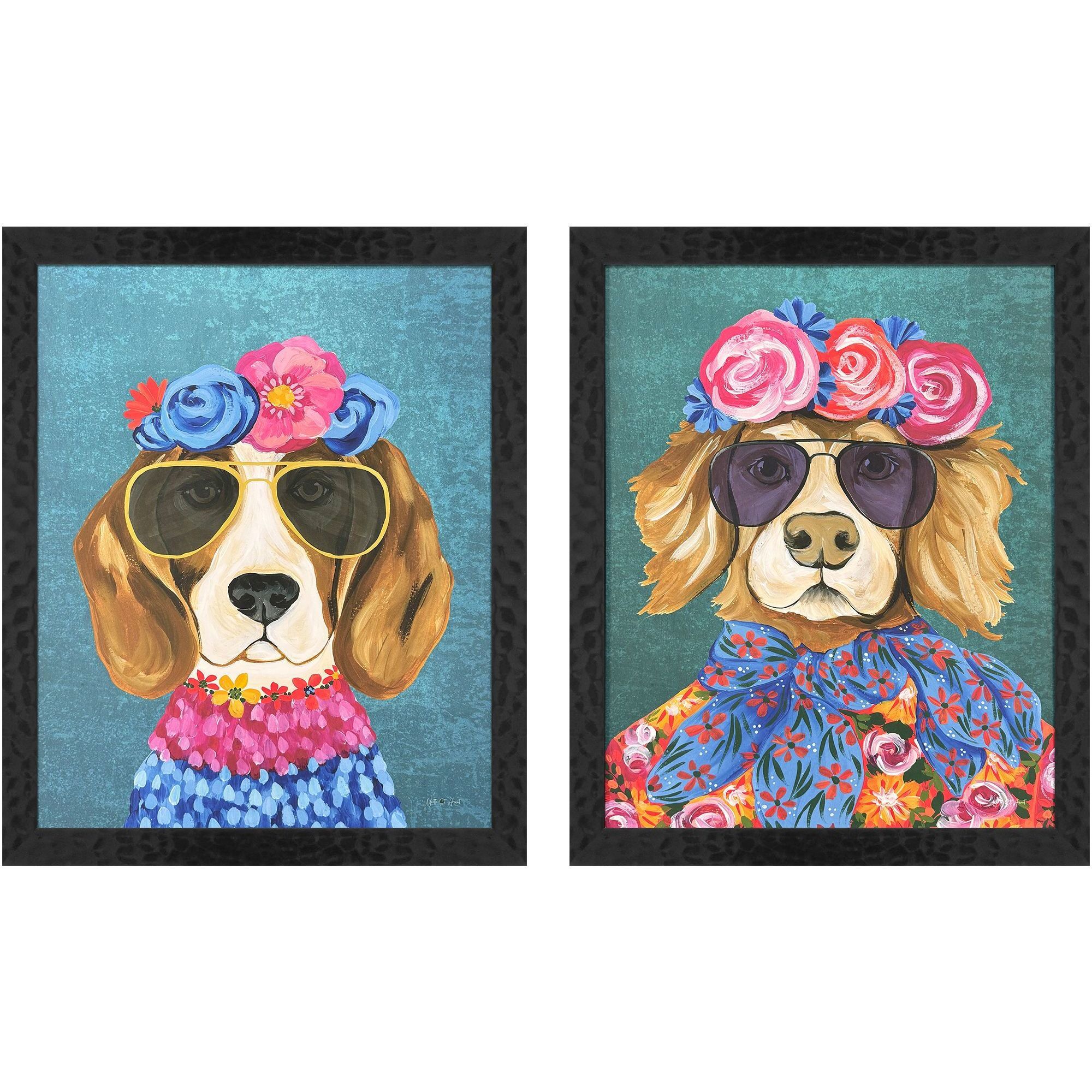 Whimsy Dog Multi and Blue and Green and Black Framed Art, Propac