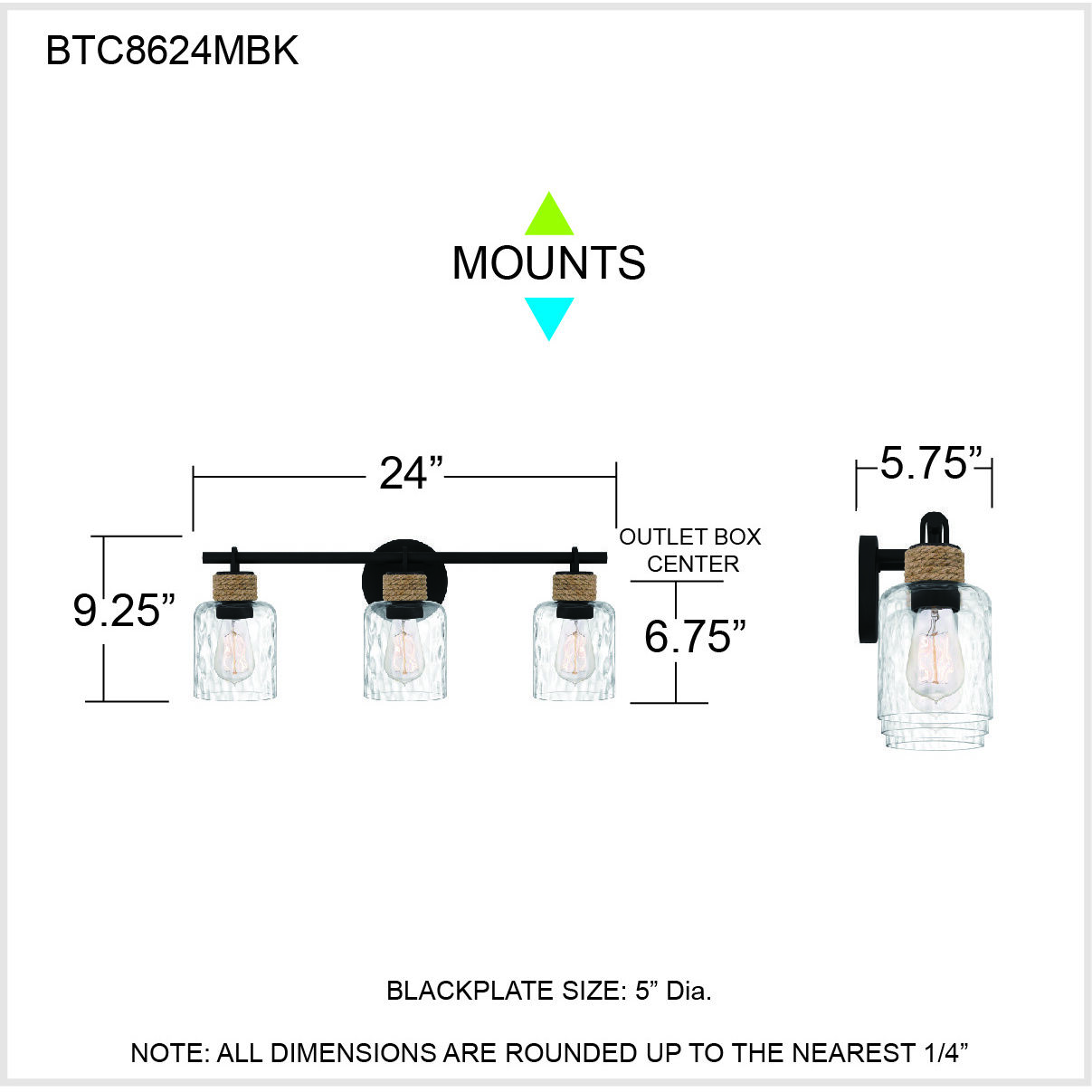 Baltic 3 Light 24 inch Matte Black Bath Light Wall Light