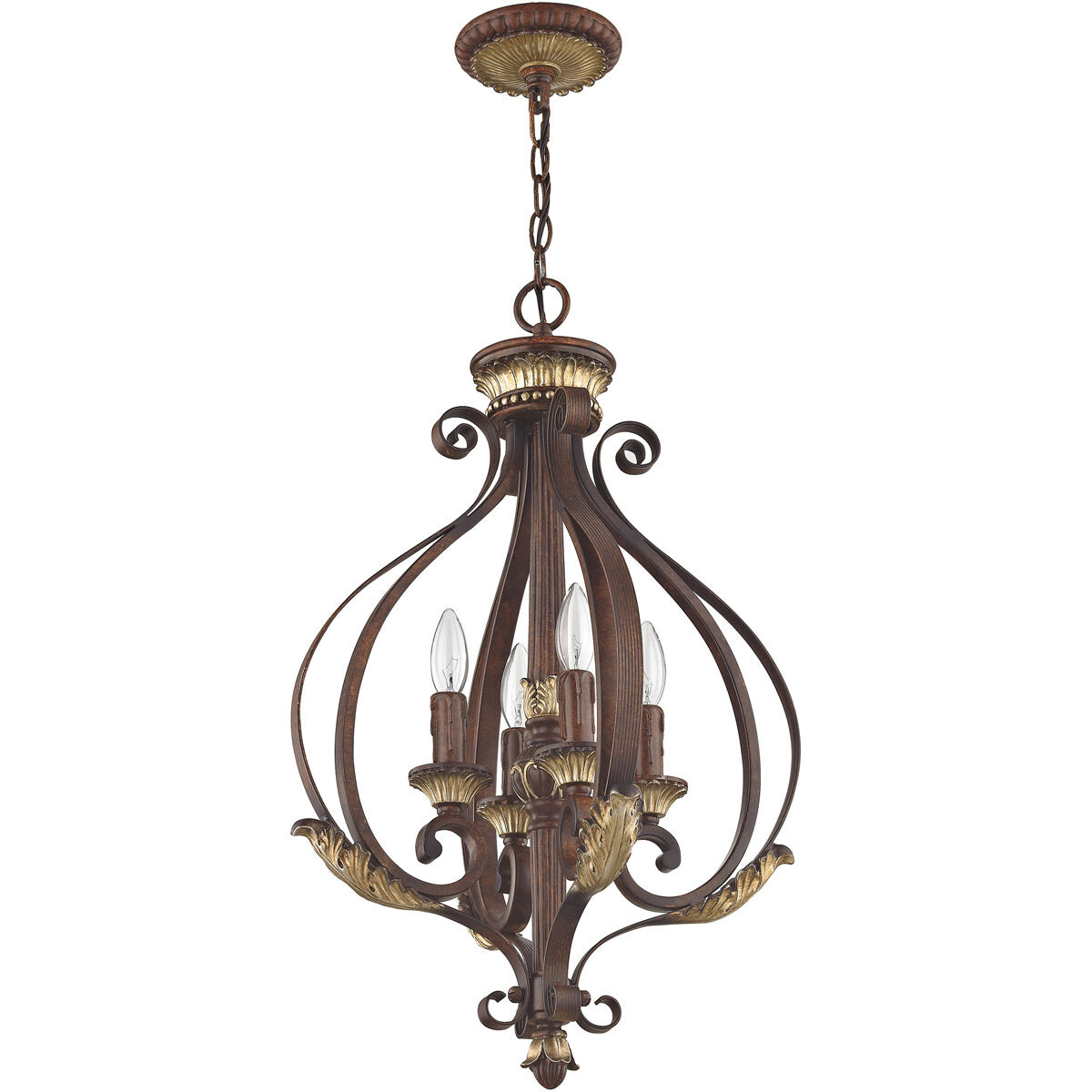 Villa Verona 4 Light 16 inch Verona Bronze with Aged Gold Leaf Accents Foyer Ceiling Light