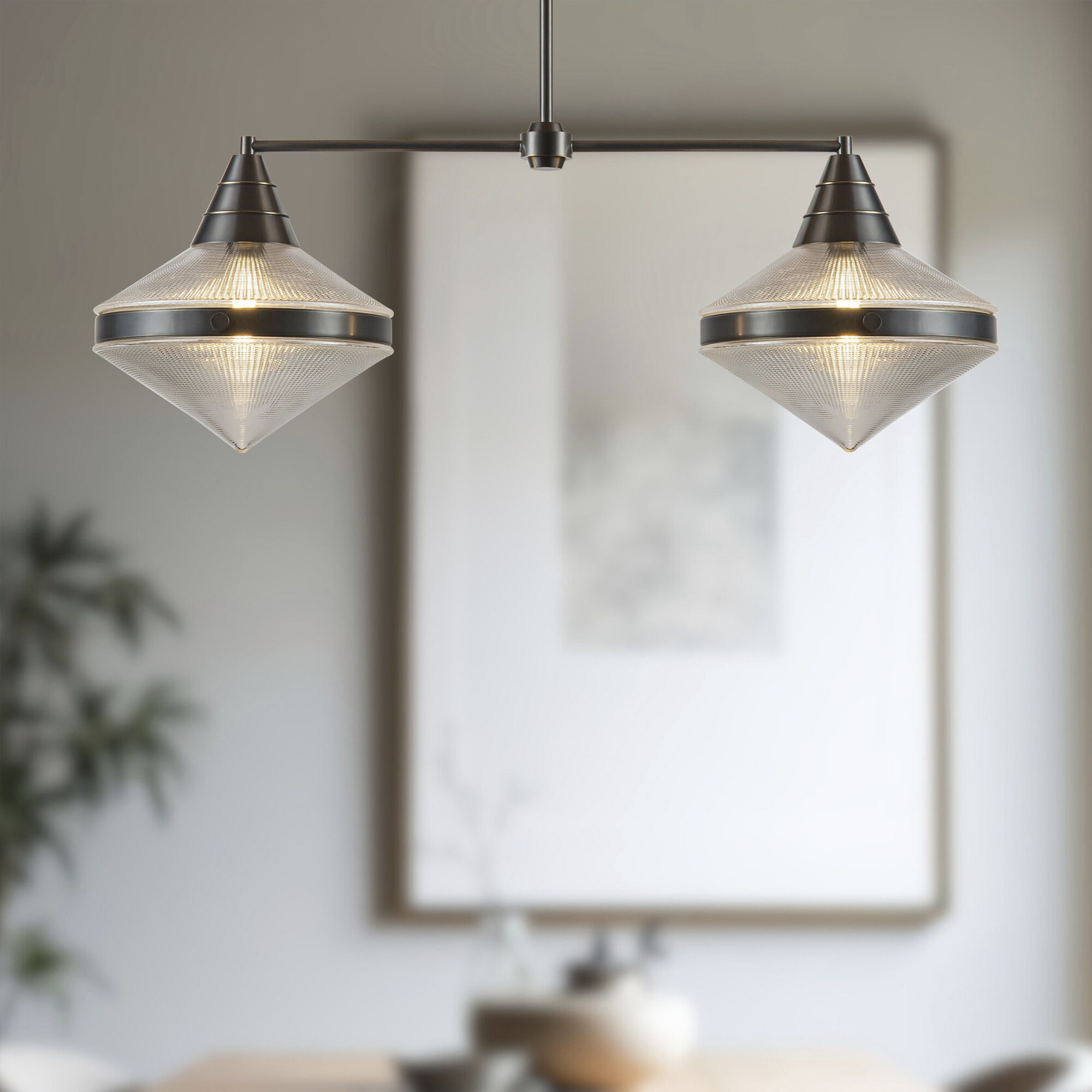 Willard 2 Light 40.63 inch Urban Bronze/Prismatic Glass Linear Pendant Ceiling Light in Clear Prismatic Glass